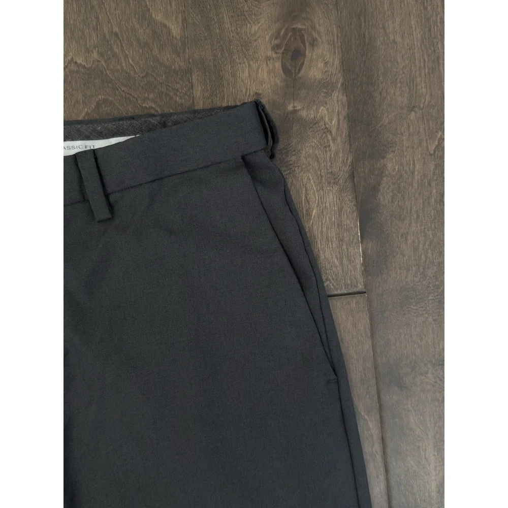 Haggar Cool 18 Pro Mens Flat Front Dress Pants 36X32 Dark Grey Expandable Waist